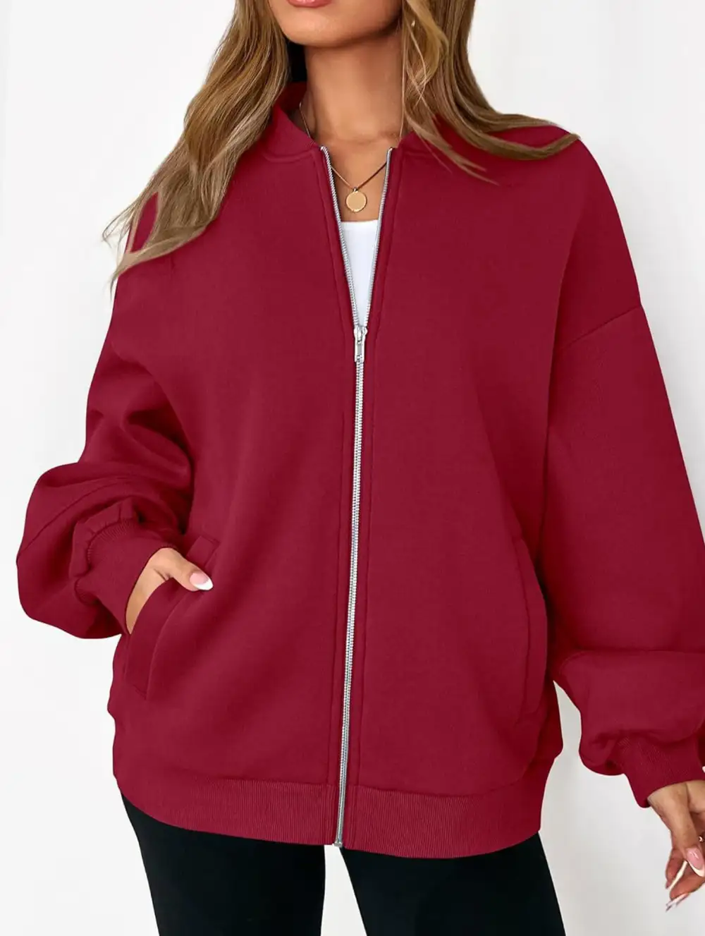 Textured Detail Zip-Up Sweatshirt Jacket