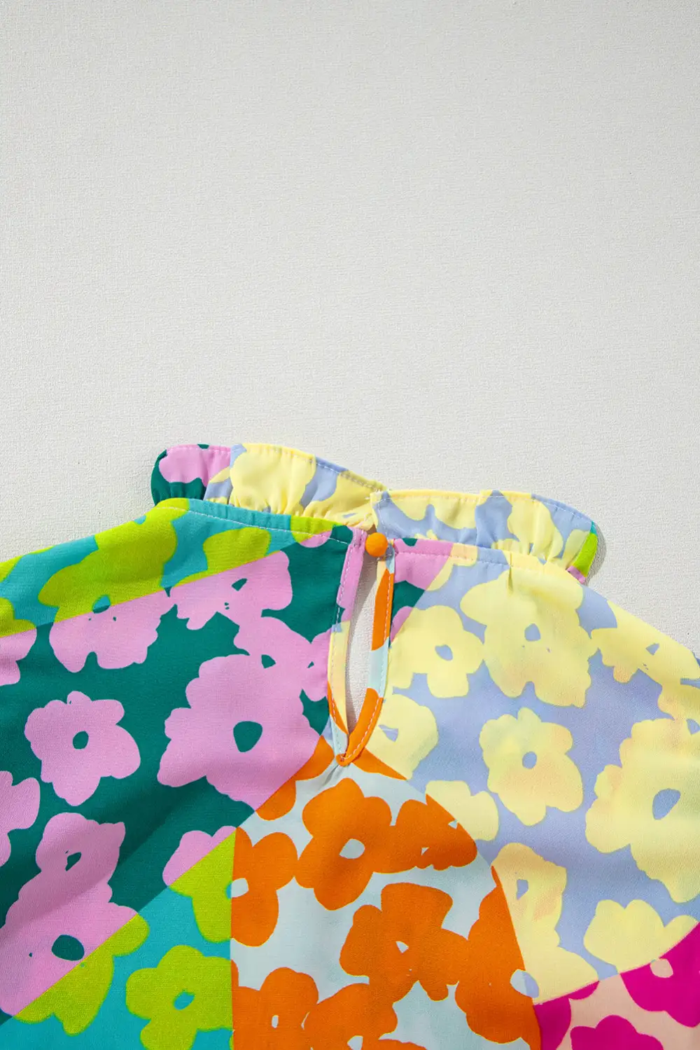 Abstract Print Pleated Flutter Sleeve Blouse