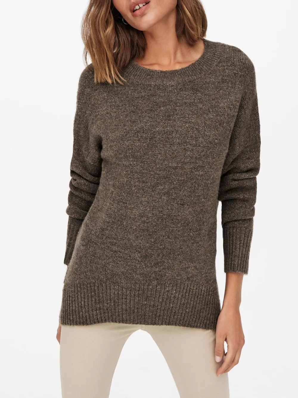 Crew Neck Plain Colored Cotton Sweaters