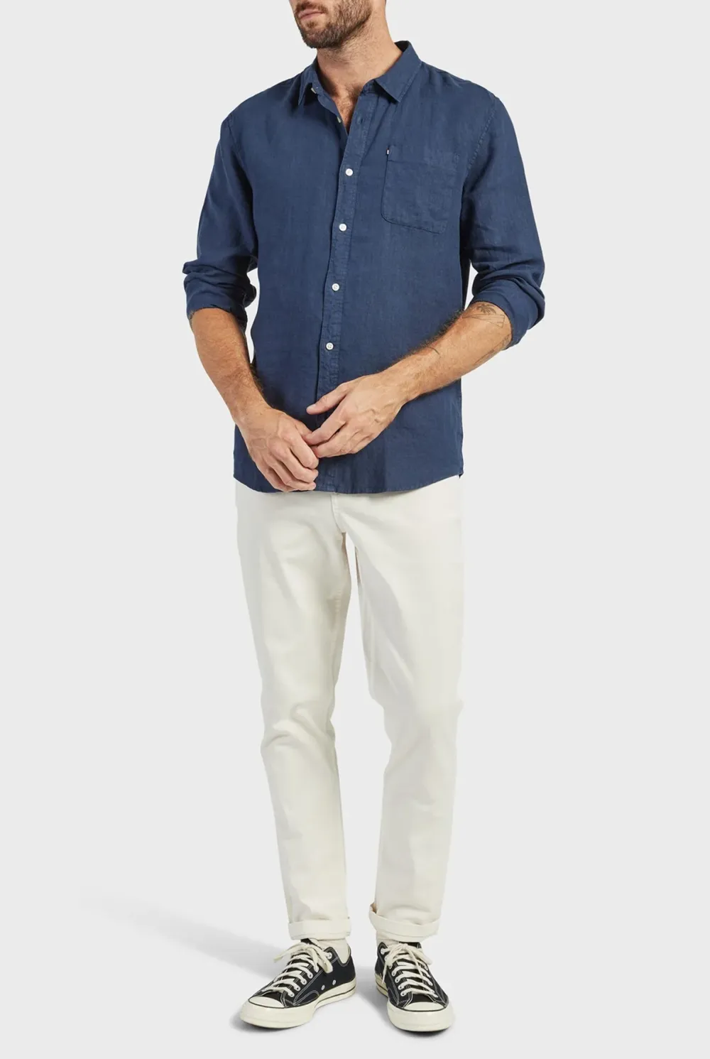 Classic Linen Shirt-Navy