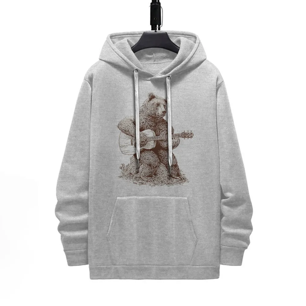 Bear Playing Guitar Pattern Printed Hoodie