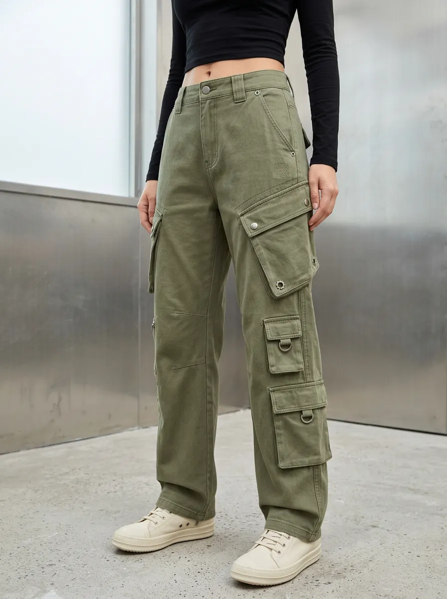 Core Utility Style Multi Pocket Sport Look Women's Multi Pocket Cargo Pants