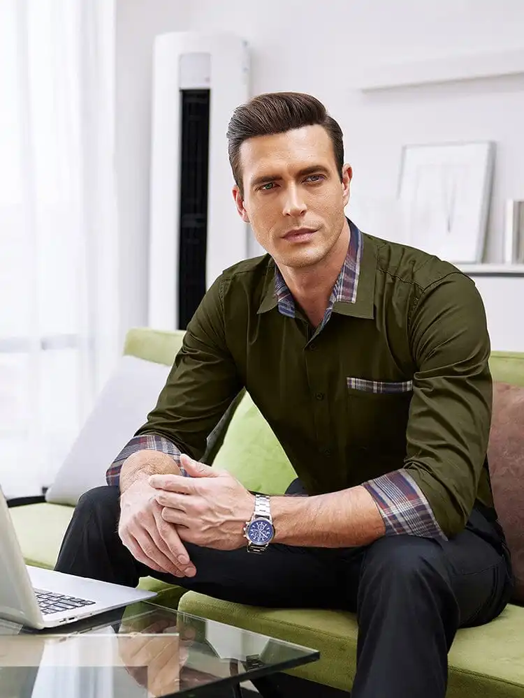Cotton Plaid Collar Button Down Shirt