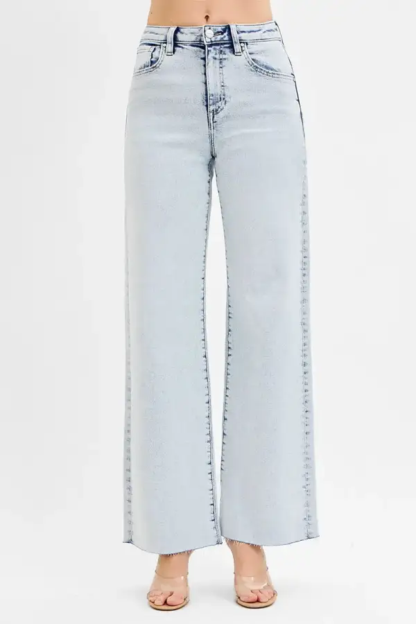 High Rise Raw Hem Wide Leg Jeans