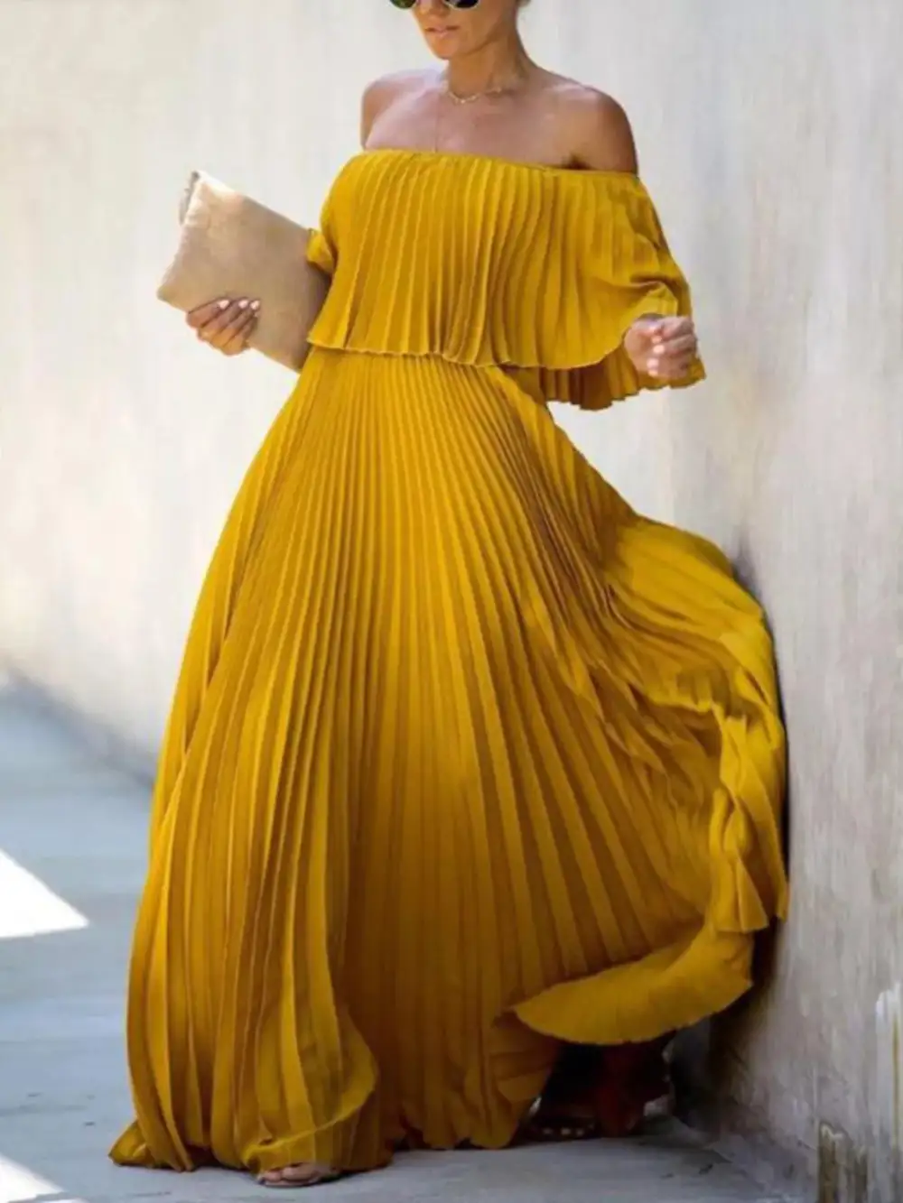 Structured Shape Pleated Maxi Dress
