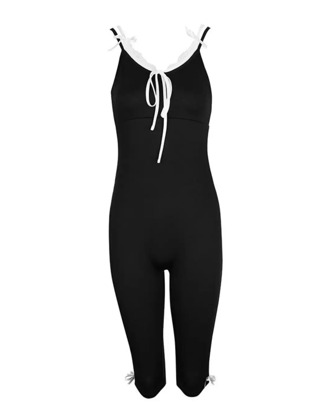 Lace Trim Tie Front Capri Jumpsuit