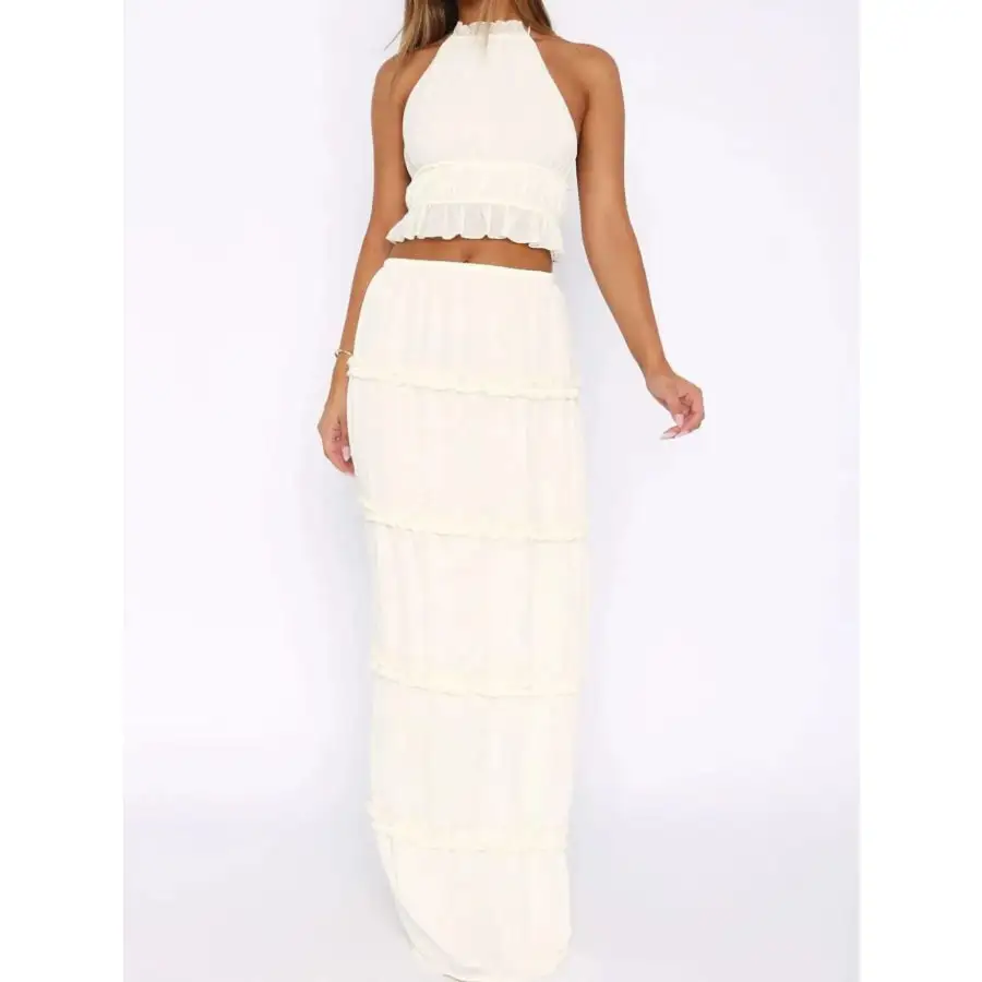 Halter Crop Backless Top and Maxi Skirt Set
