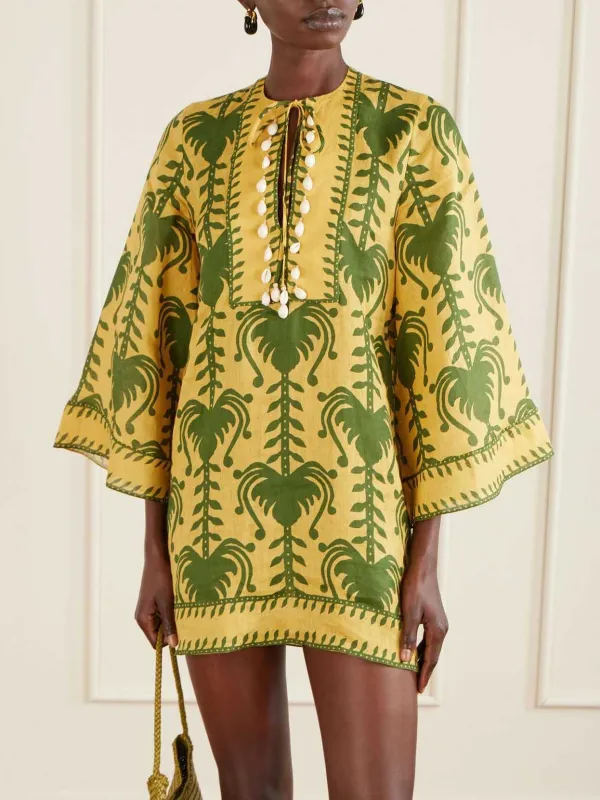 Casual Palm Tree Print Flare Mini Dress