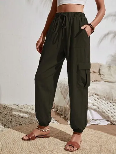 Drawstring Pocketed Cargo-Detail Jogger Pants