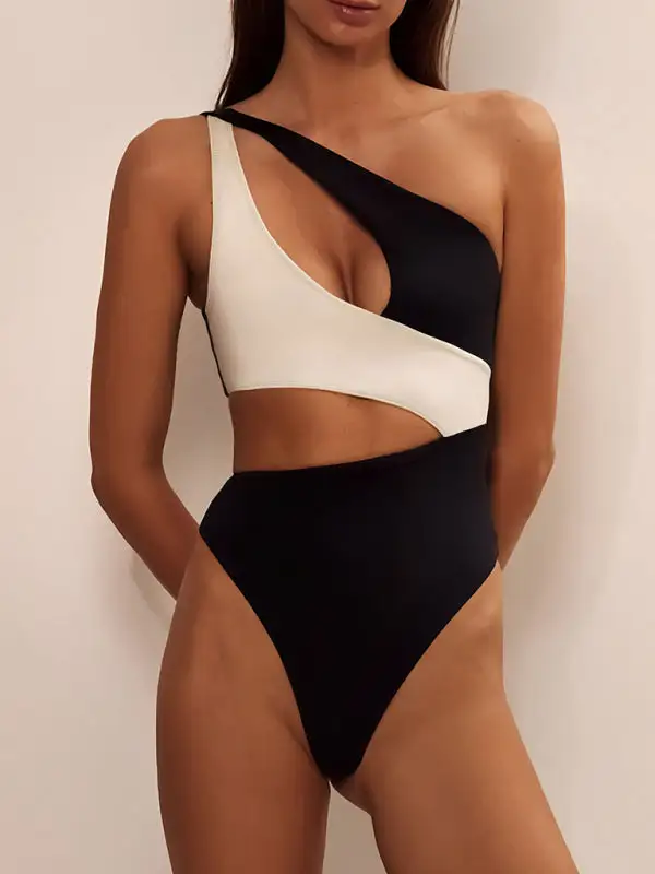 Contrasting One Piece Swimsuit