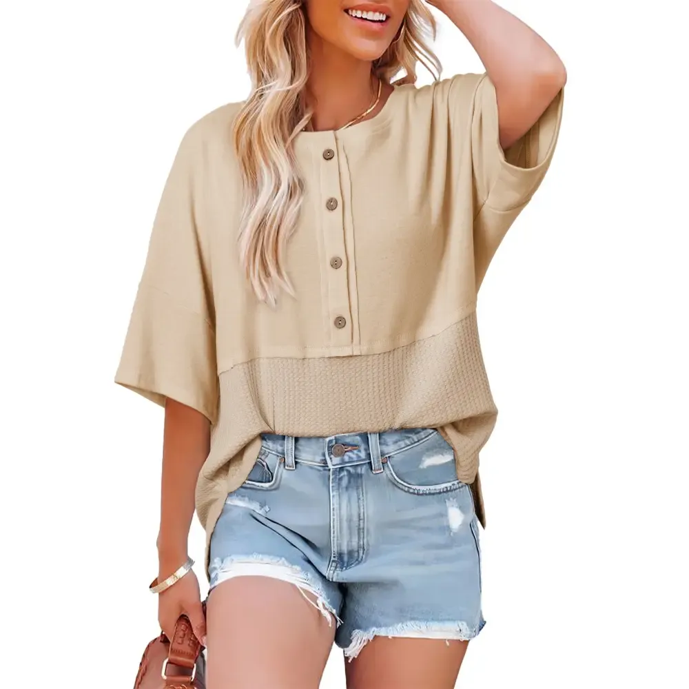 Women's Waffle Knit Button Down Top