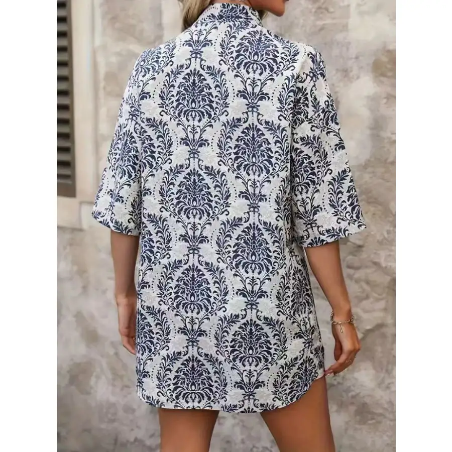 Printed Open Front Cardigan and Shorts Set