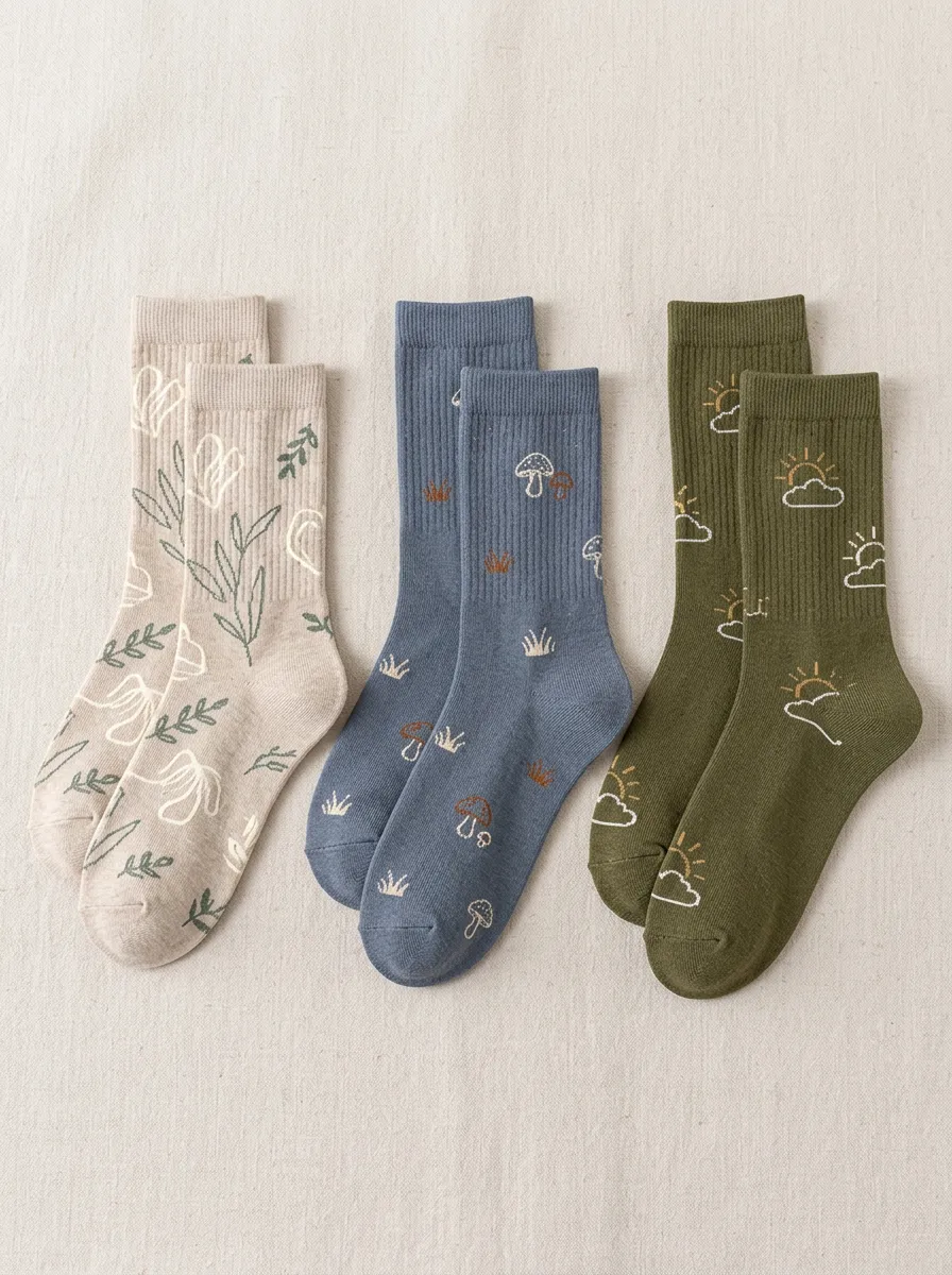 Women's Nature Line Art Crew Socks Three Pair Set