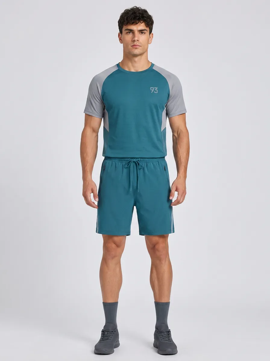 Men's Sporty 93 Number Printed Colorblock Athletic Set