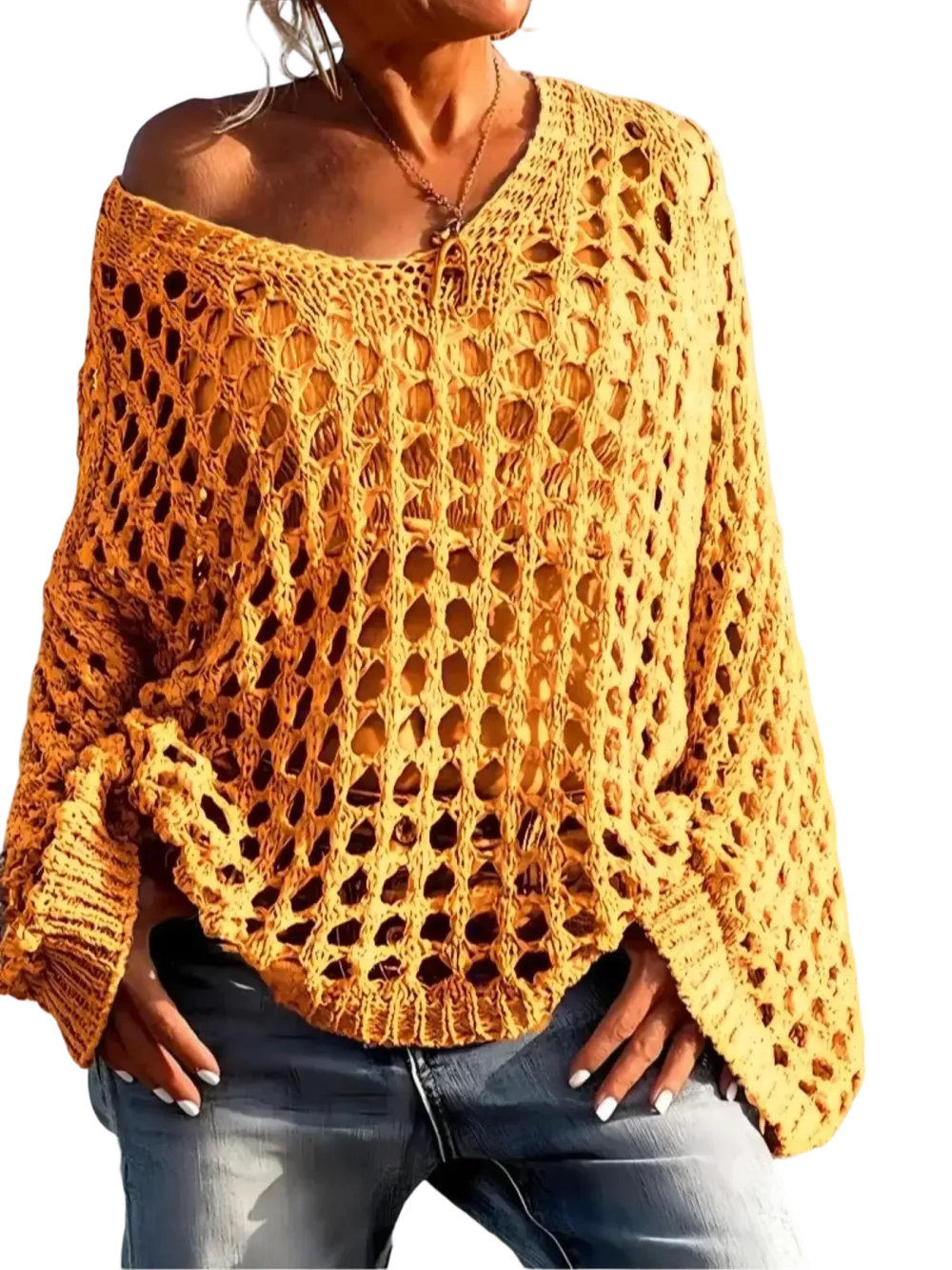 Women's loose-fitting hollow-out design top