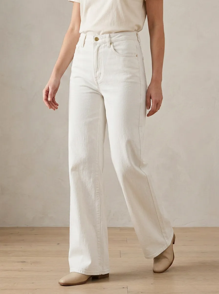 Clean-Styled High-Rise Wide-Leg Washed Denim Jeans