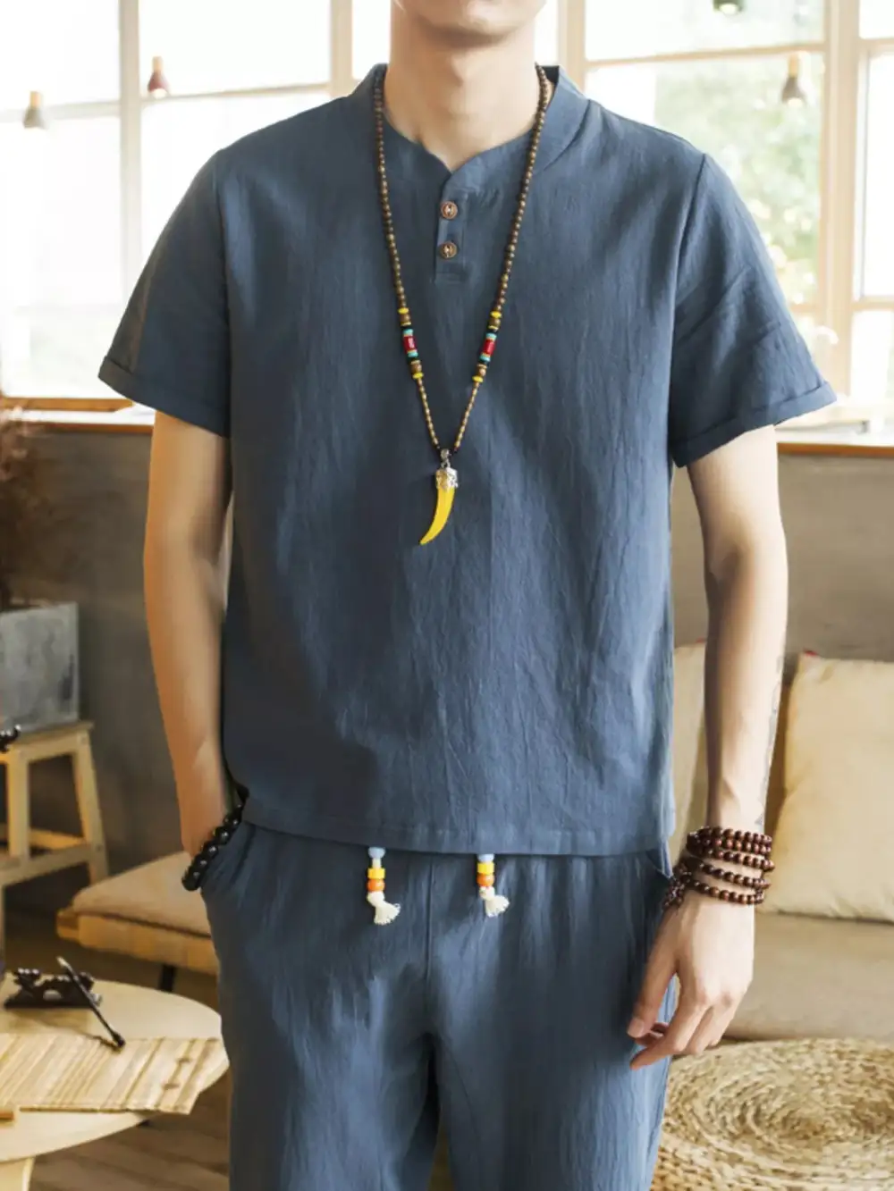 Men's Plus Size Button Detail Short Sleeve Top