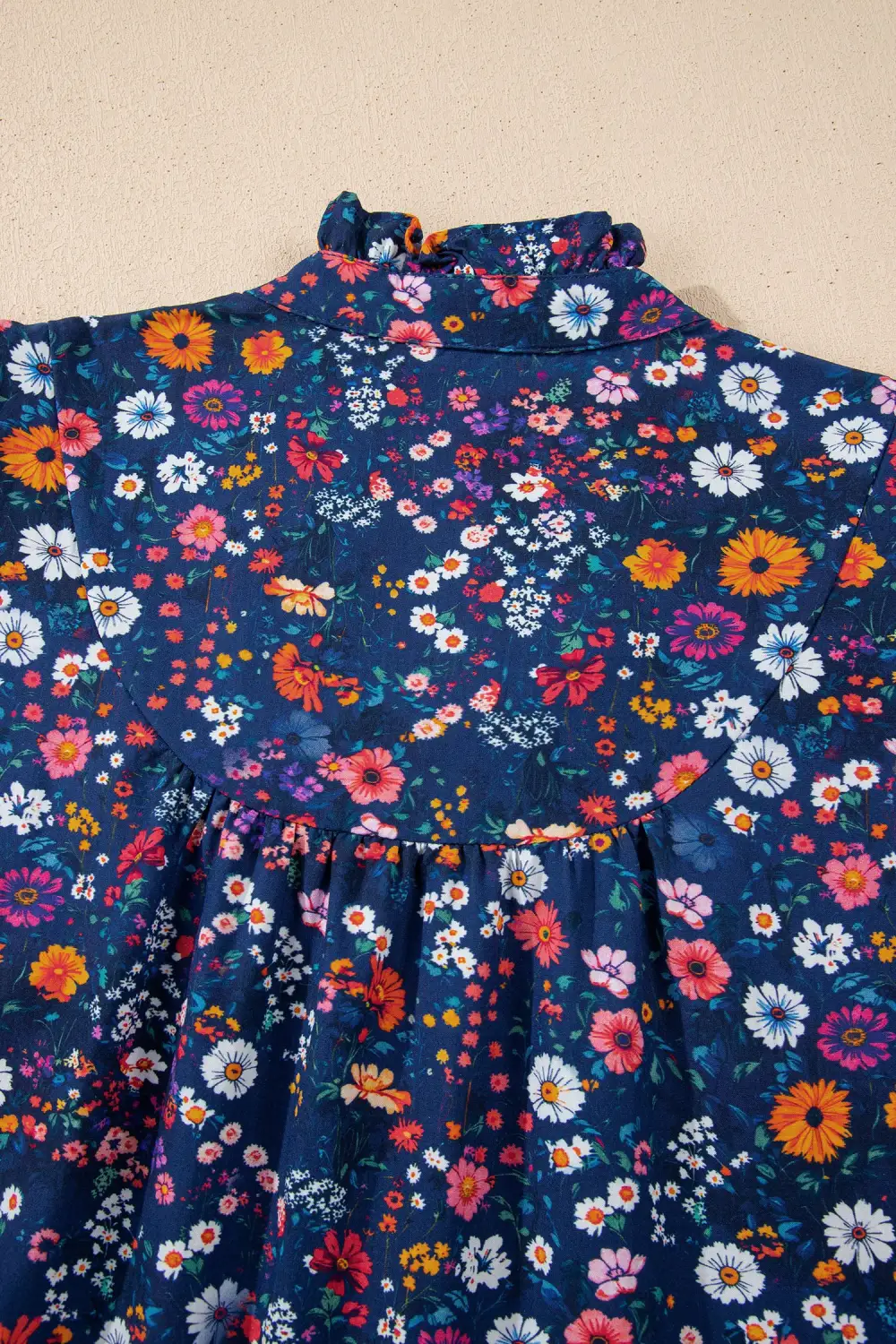 Polished Detail Floral Split Neck Puff Sleeve Mini Dress
