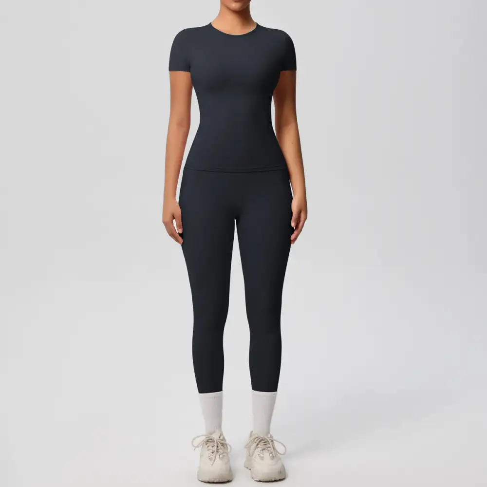 Short-Sleeve High-Waist Top, Leggings and Shorts Active Set
