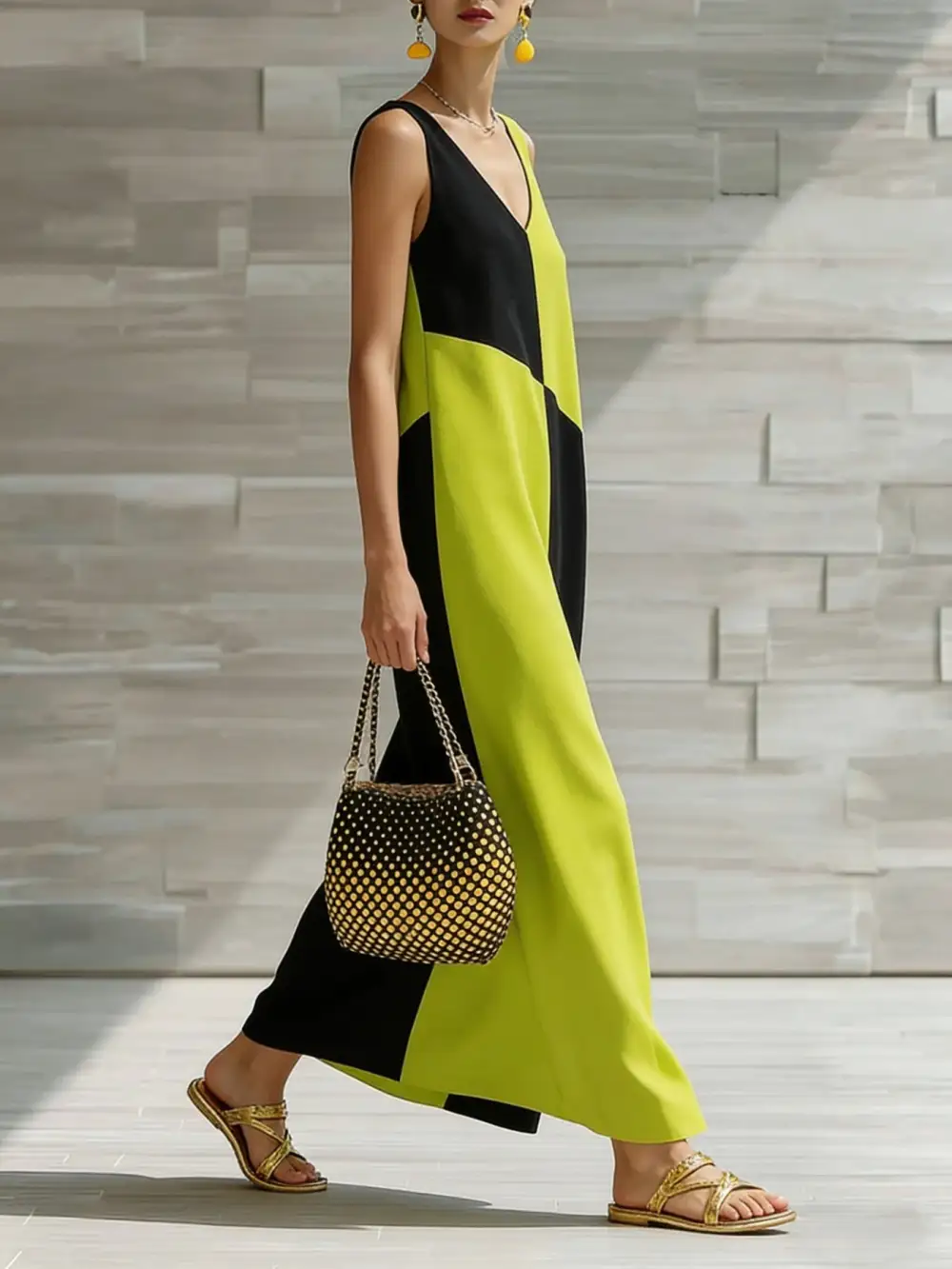 Patchwork Sleeveless Maxi Dress