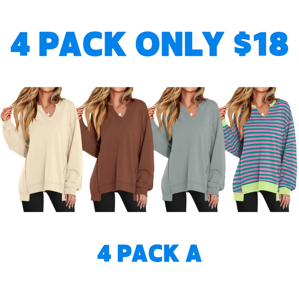 Womens Oversized Sweatshirt V Neck Long Sleeve