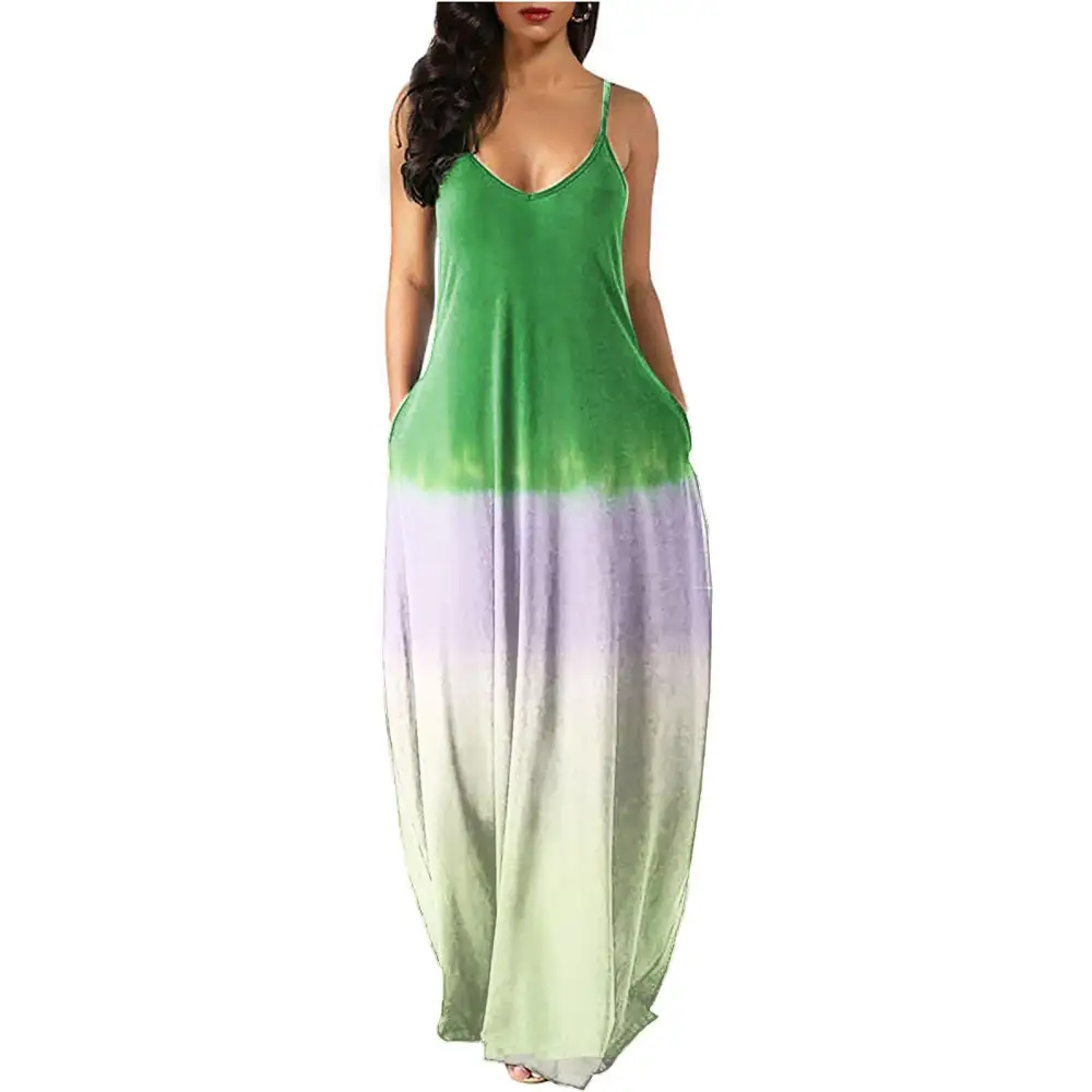 2023Women's Long Sleeveless V Neck Dress