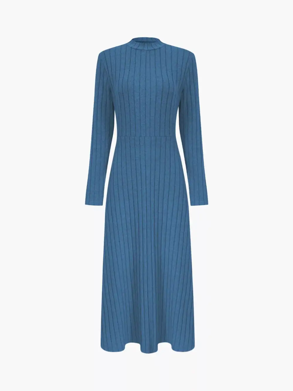 Ribbed Ribbed Knit Long Sleeve Midi Dress
