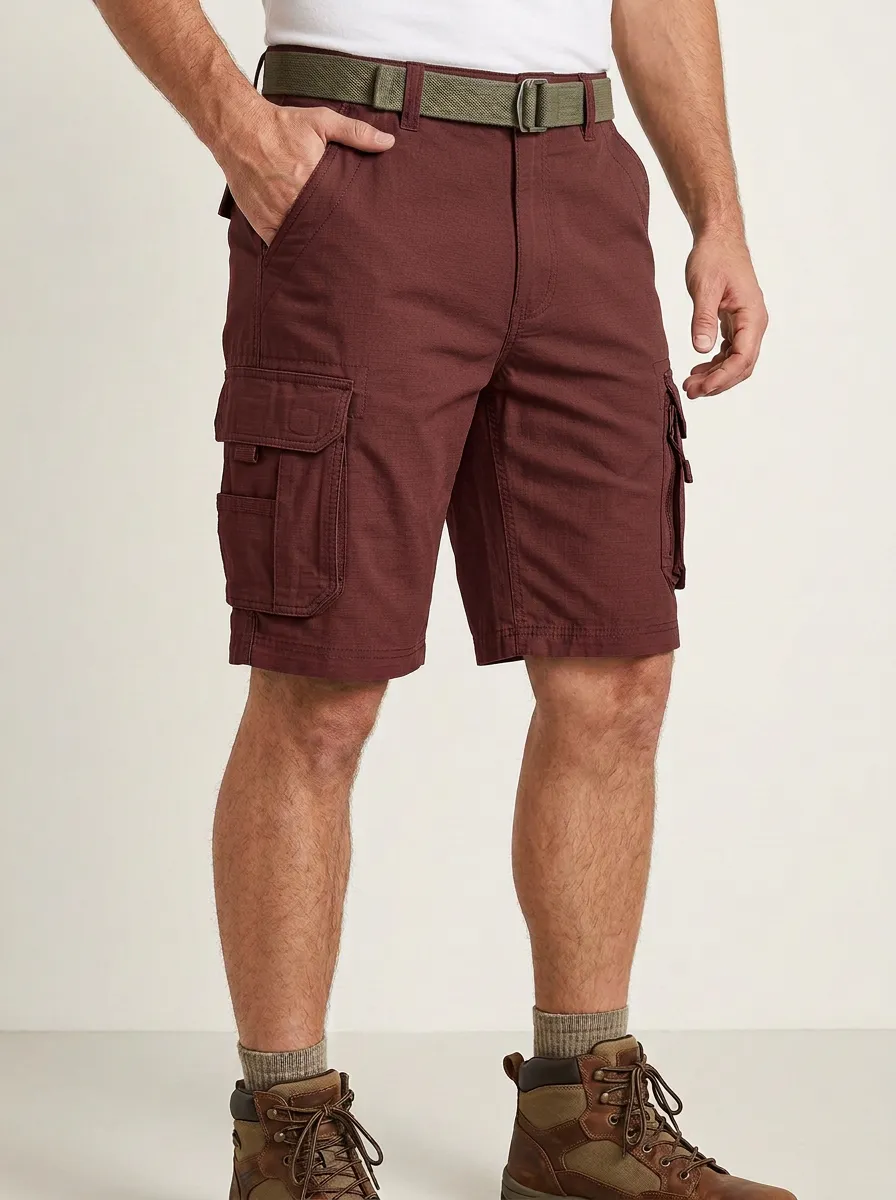 Men's Outdoor Tactical Olive Green Multi-Pocket Cargo Shorts
