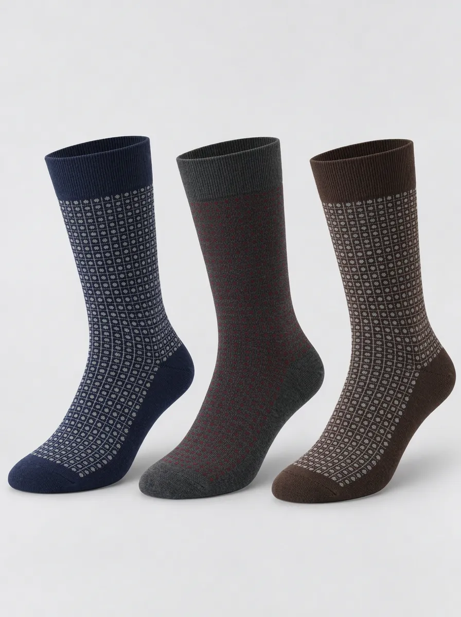 Men's Multicolor Geometric Pattern Ribbed Crew Socks 3-Pack