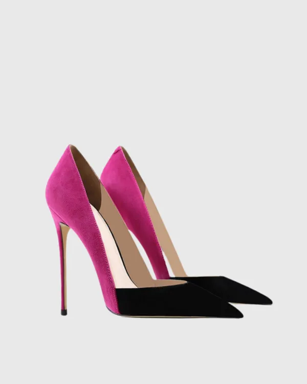 Splicing Velvet Pumps in Black & Pink