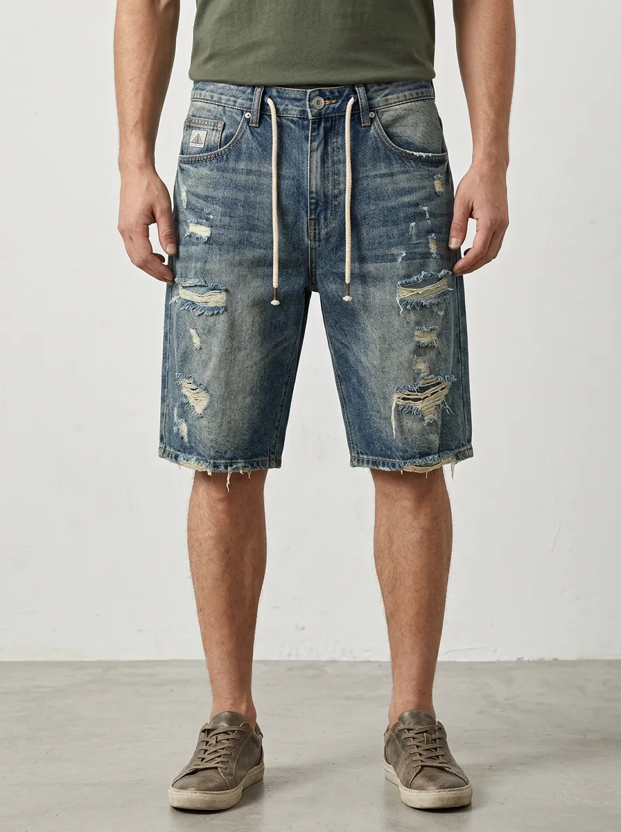 Men's Everyday Distressed Raw Hem Street Inspired Distressed Denim Shorts