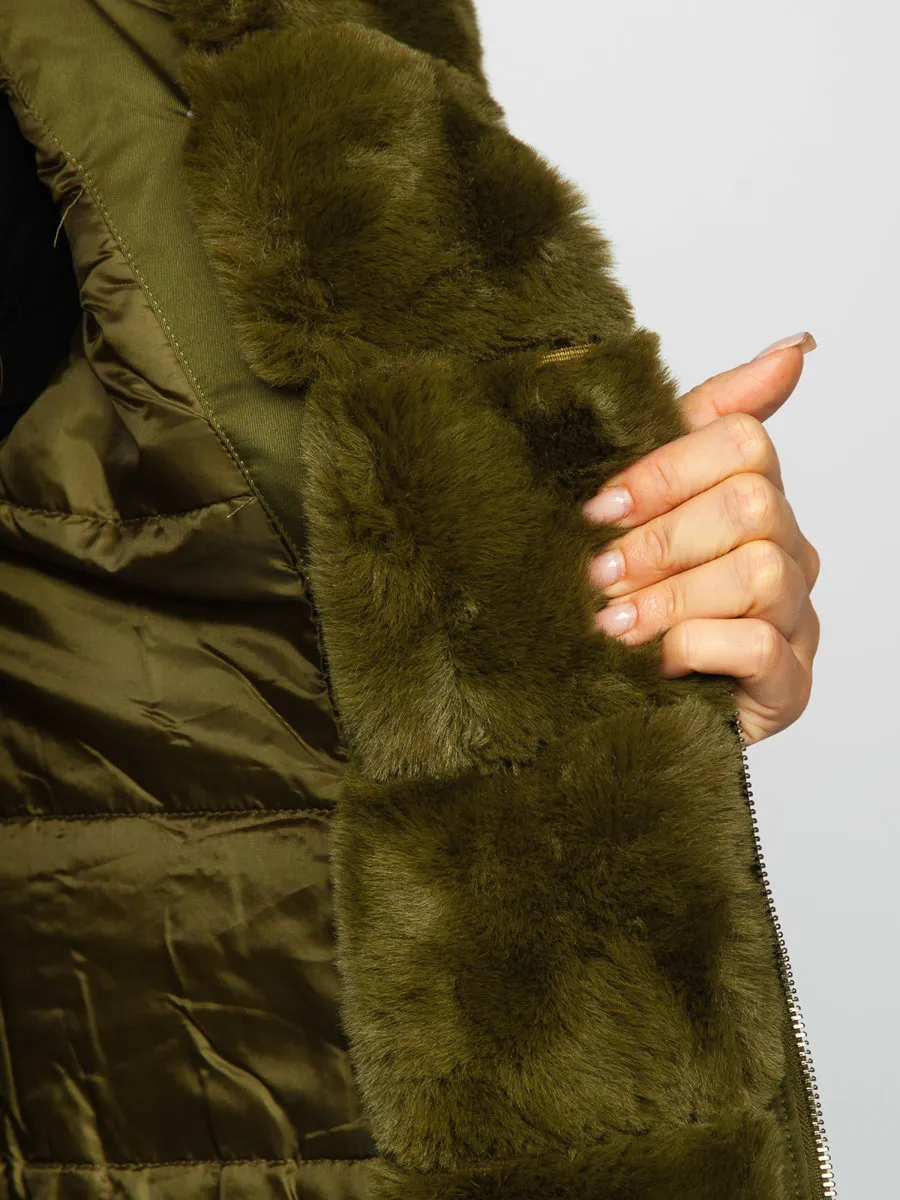 Khaki women's winter parka with hood