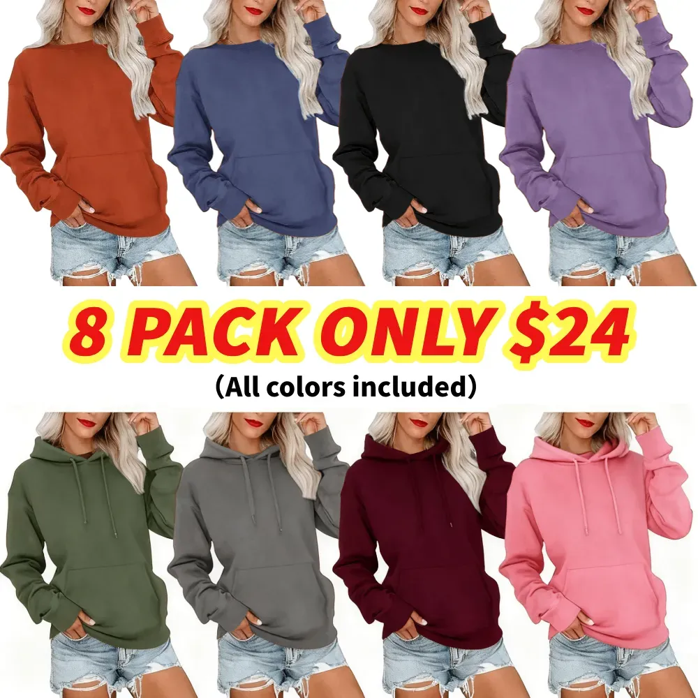 Women's Crewneck Hoodless Sweatshirt With Kangaroo Pocket Fleece Longsleeve Oversized Casual Style Shirt Lightweight Pullover