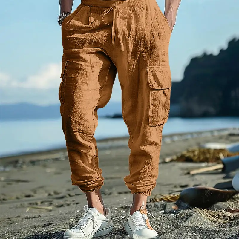 Men's Casual Cargo Waistband Pockets Cargo Pants
