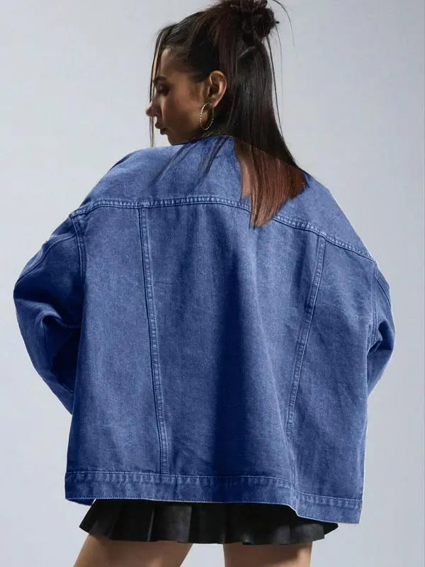 4-PACK Women's Solid Color Button Front Dropped Shoulder Denim Jacket