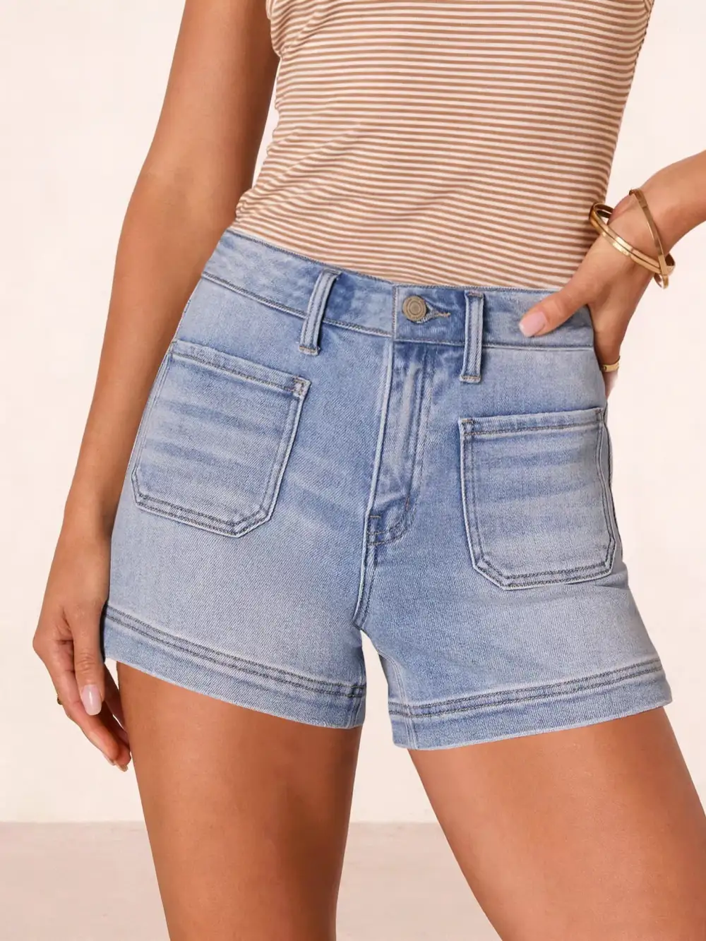 High Waisted Pocketed Denim Shorts