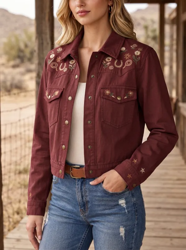 Women's Western Cowgirl Horseshoe Horse Floral Embroidery Floral Jacket