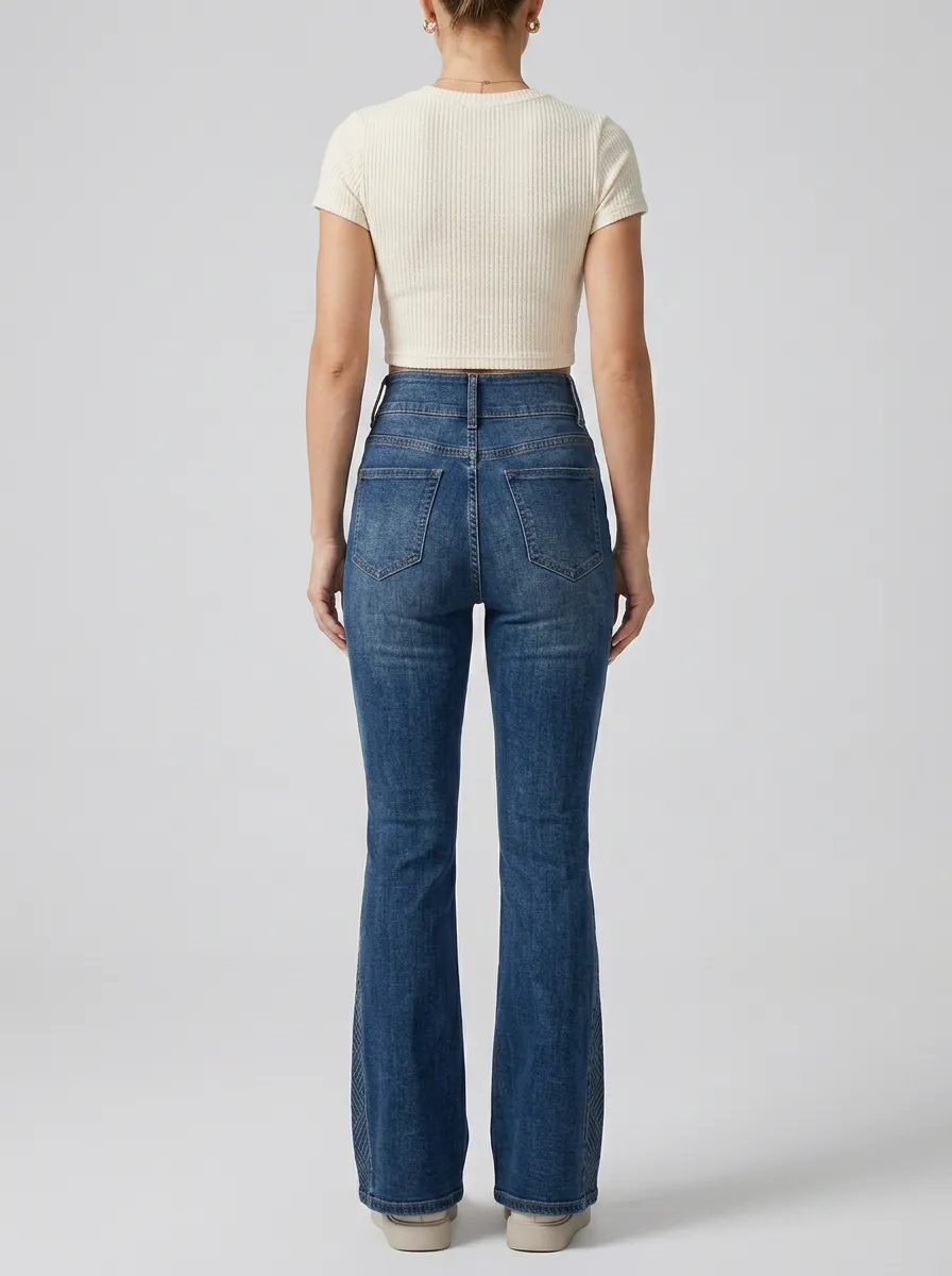 Women's Pattern Geometric Print High Rise Flare Jeans
