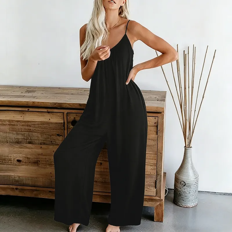 Plus-Size Fashion — Wide-Leg Suspender Jumpsuit
