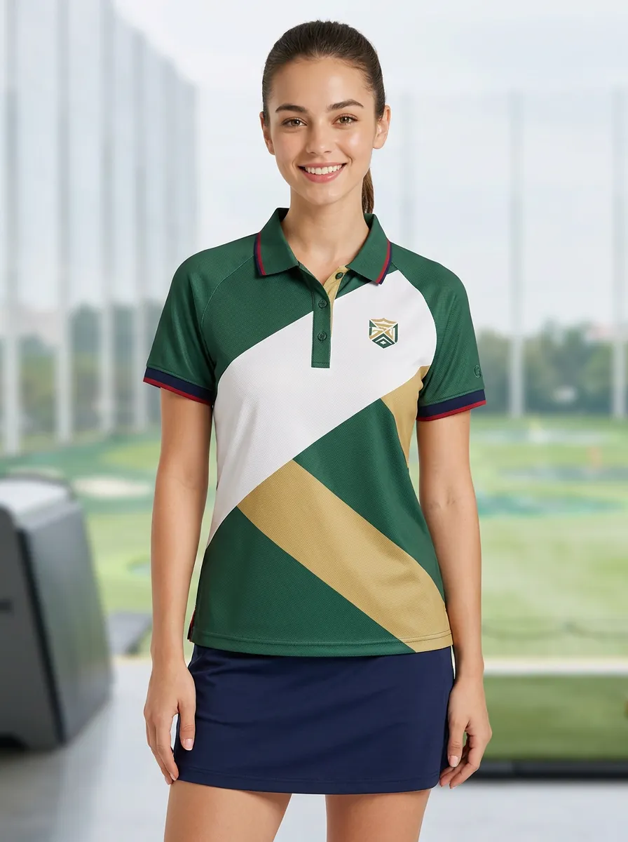 Women's Golf Sport Colorblock Shield Printed Polo Shirt
