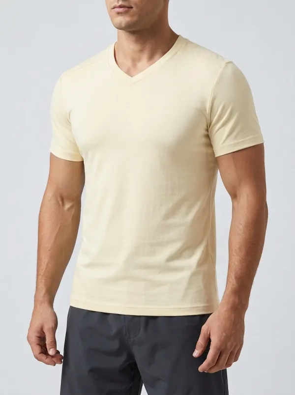 Casual V-Neck Modern Look Men's Slim Fit Short Sleeve T-Shirt