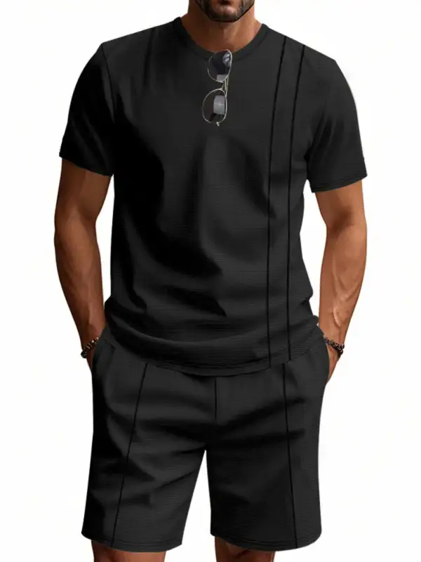 Pocketed Round-Neck Short-Sleeve Top and Shorts Sport Set