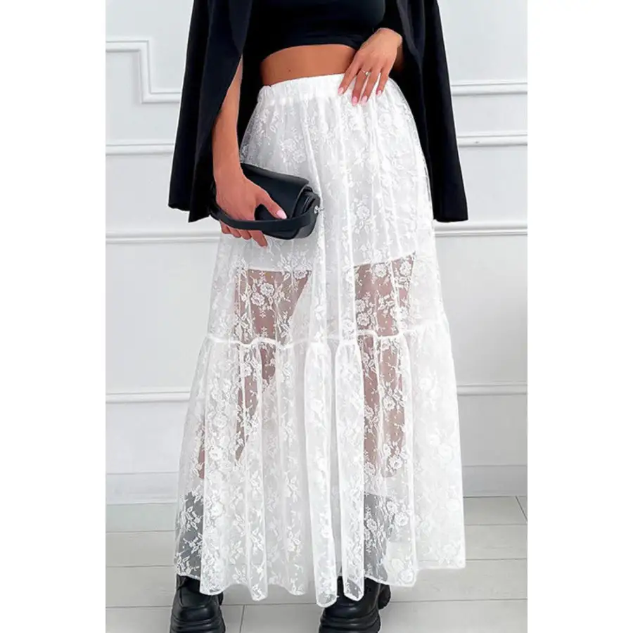 Lace Elastic Waist Maxi Skirt