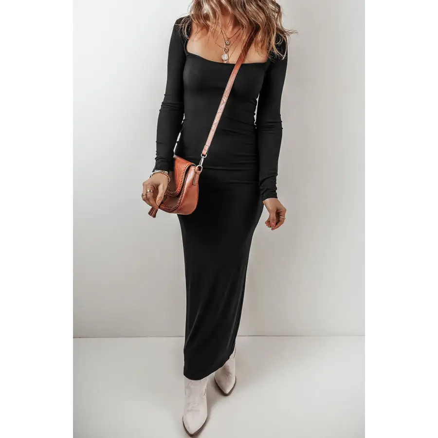 Relaxed Square Neck Long Sleeve Maxi Dress
