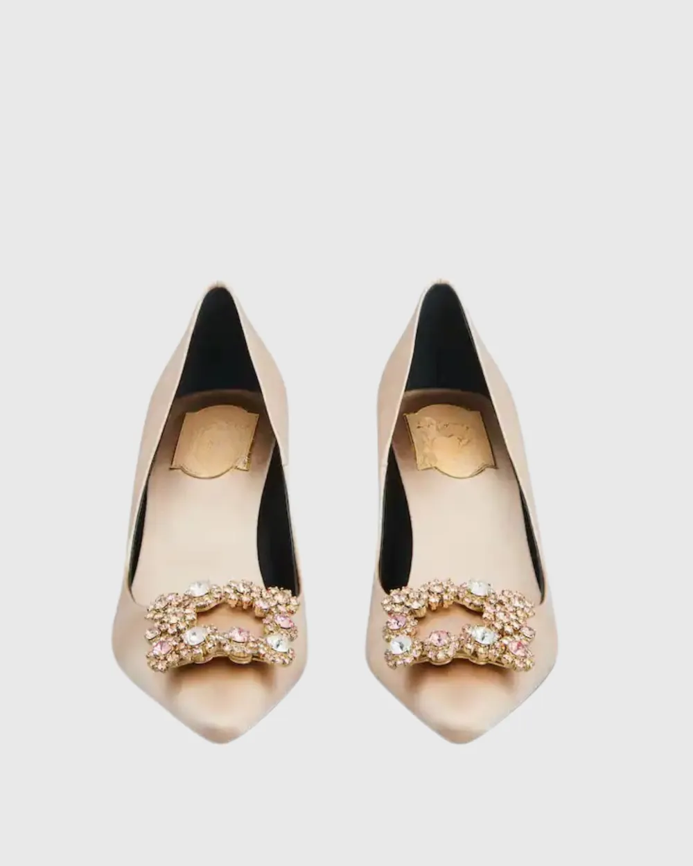 Rhinestone Buckle Pumps in Champagne