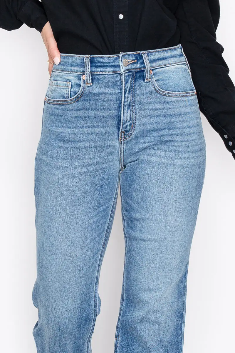 High Rise Straight Leg Cuffed Denim Jeans
