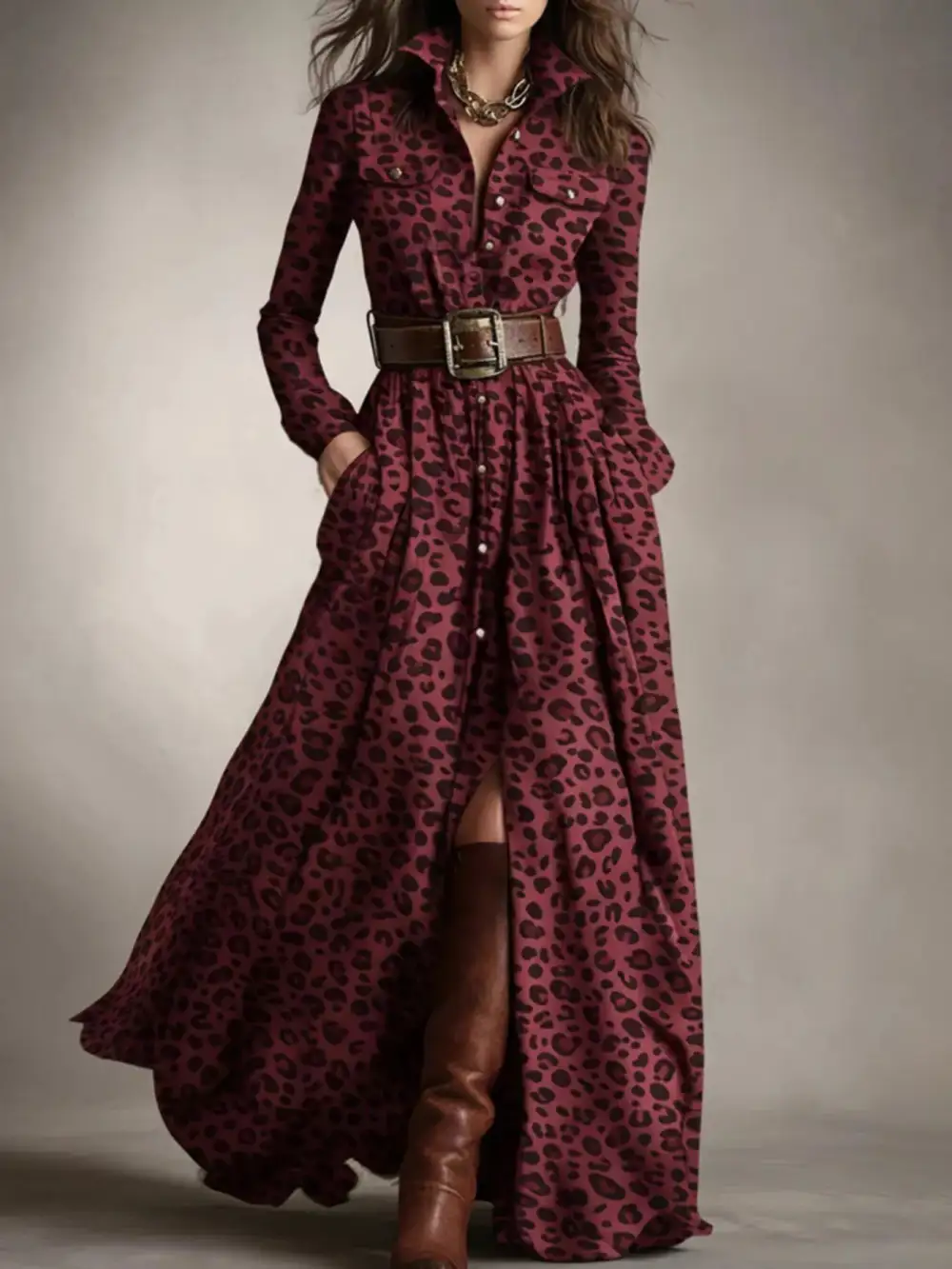 Smooth Finish Plaid Button Front Maxi Dress