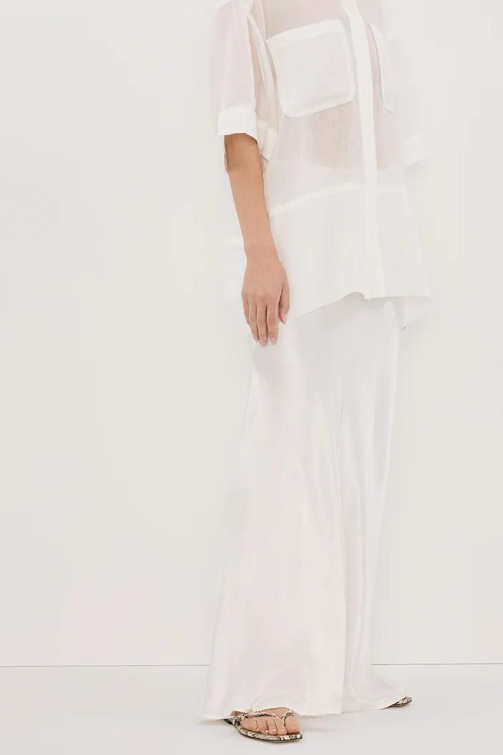 WHITE SATIN MAXI SKIRT