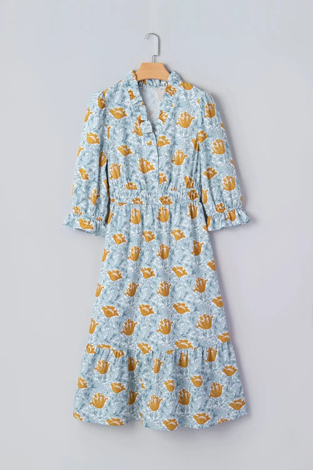 Lightweight Feel Floral Printed V Neck Dress