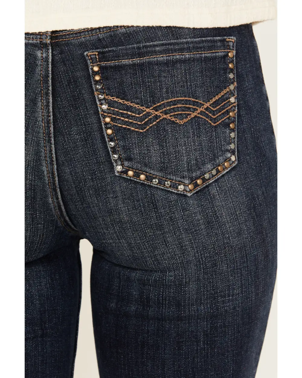 High Rise Flare Stretch Denim Studded Jeans